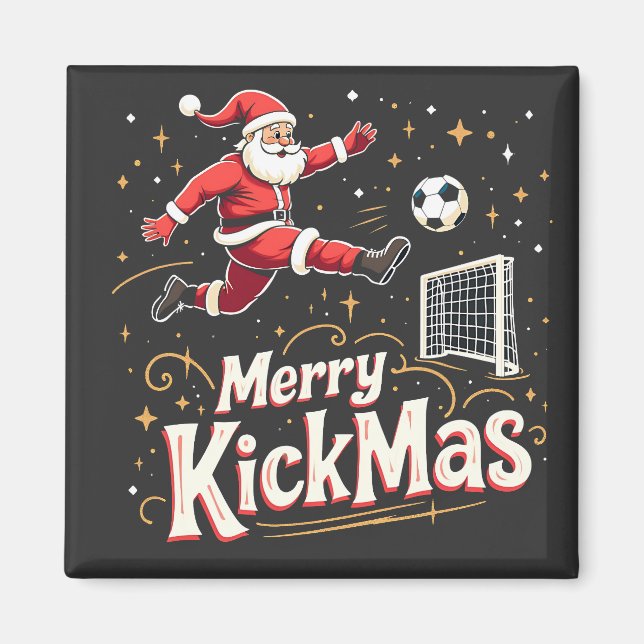 Imán Amantes del fútbol de Papá Noel y Feliz Kickmas (Frente)