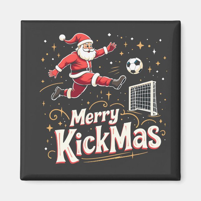 Imán Amantes del fútbol de Papá Noel y Feliz Kickmas (Frente)