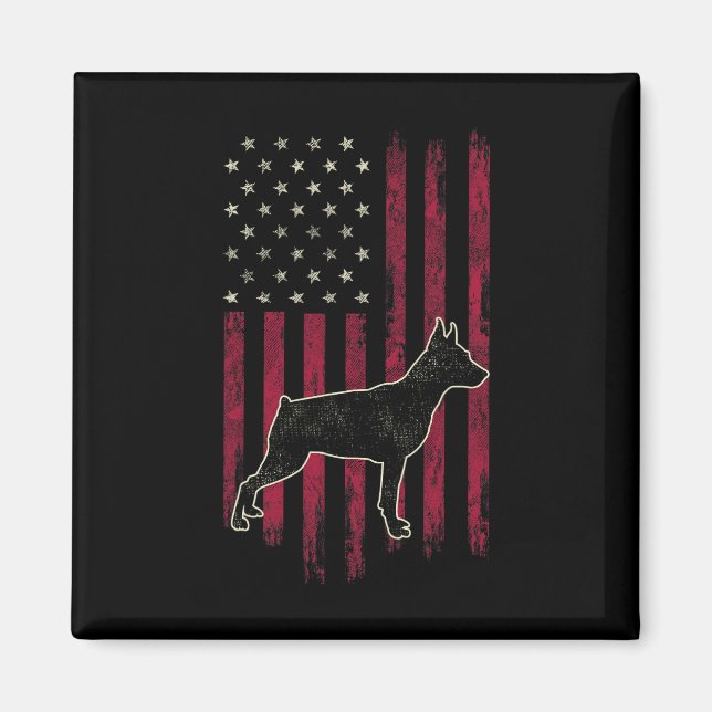 Imán Amantes del perro Pinscher Miniatura Bandera Ameri (Frente)