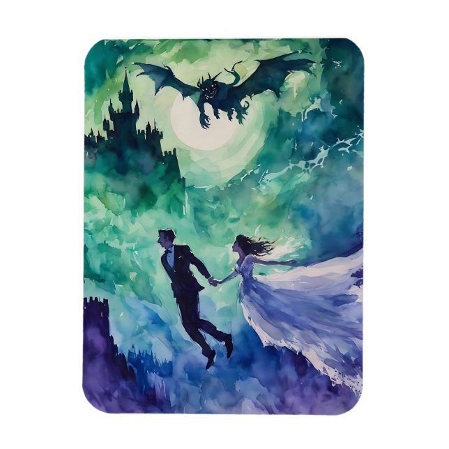 Imán Amantes voladores - Pintura de acuarela (Vertical)