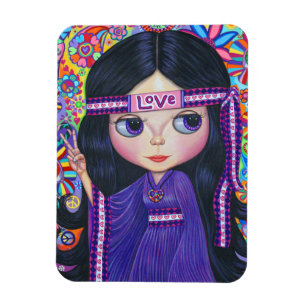 Imán Amar a Chica hippie signo de paz lindo ojo grande
