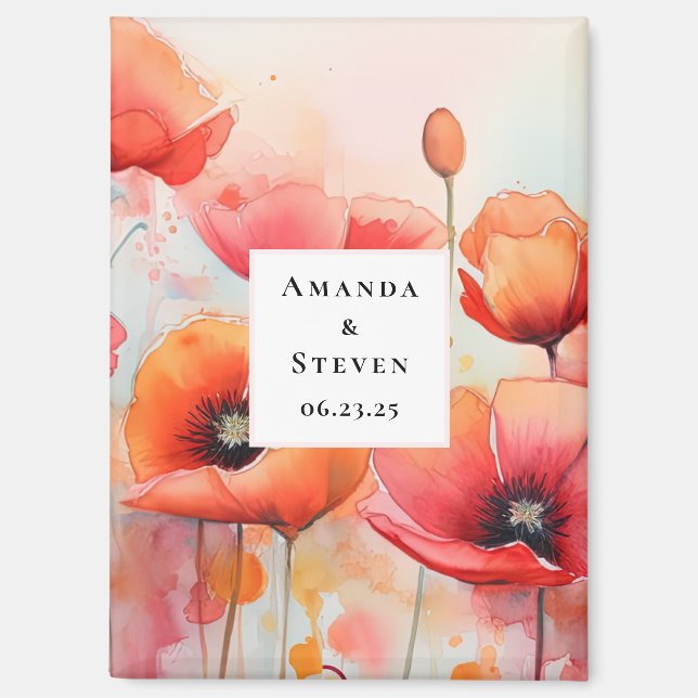 Imán Amar las amapolas de acuarela rojas en una fecha d (Anverso)