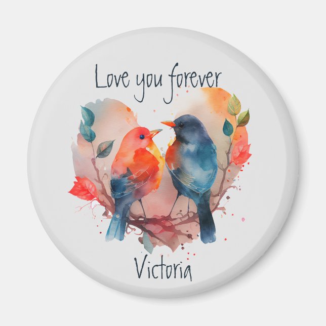 Imán Amar por siempre Lovebirds Fecha de nombre persona (Frente)