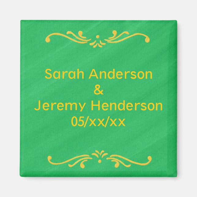 Imán Amarillo Fleur De Lis Border Green Save date Magna (Frente)