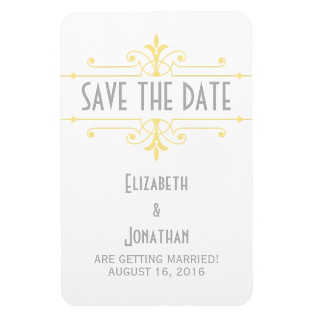 Imán Amarillo v2 Fancy Ornamental Save the Date Magnet (Vertical)