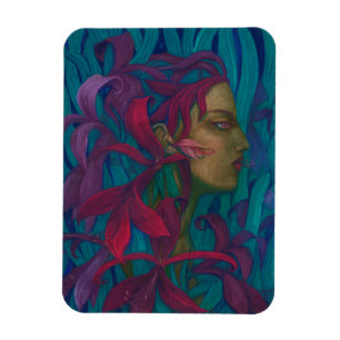 Imán Amaryllis, mujer y flores arte bello surrealismo p