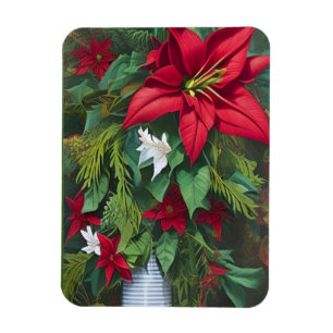 Imán Amaryllis y Poinsettia Floral AI Art