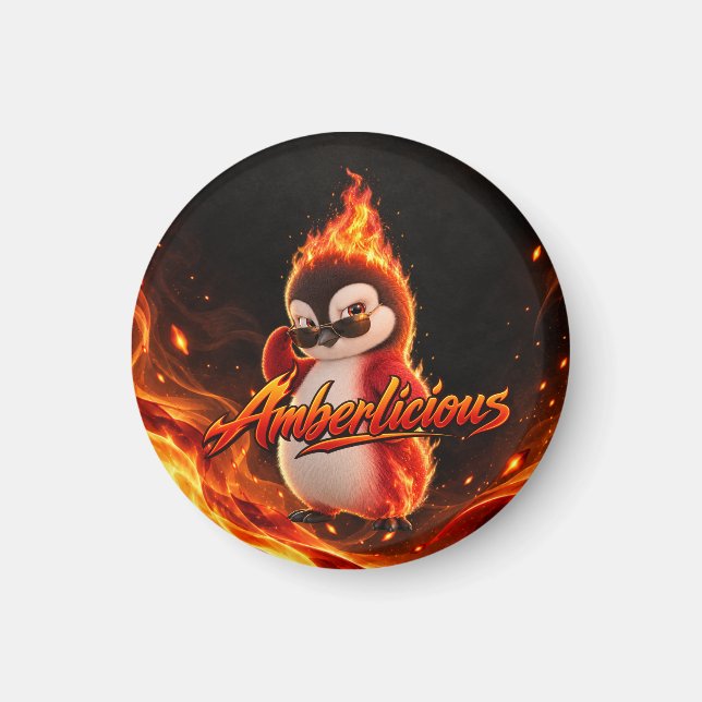 Imán Amberlicious Fire Penguin Sunglasses Funny (Frente)