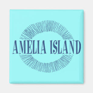 Imán Amelia Island en azul con diseño del sol
