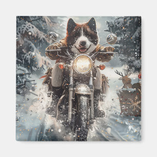 Imán American Akita Perro Montando Motocicleta Navidad