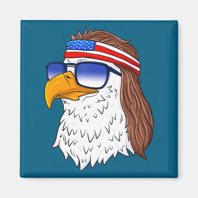 Imán American Bald Eagle Mullet 4th Of July Funny Usa  (Frente)