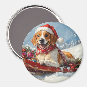 Imán American English Foxhound en Trineo de Navidad