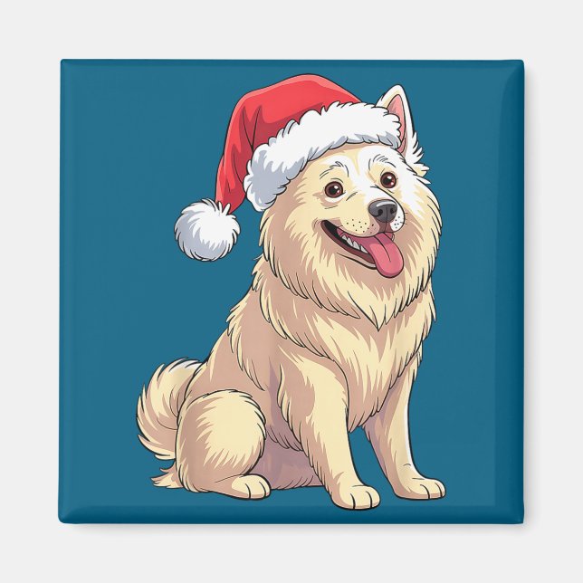 Imán American Eskimo Dog Christmas Santa Hat Pet Dog Lo (Frente)