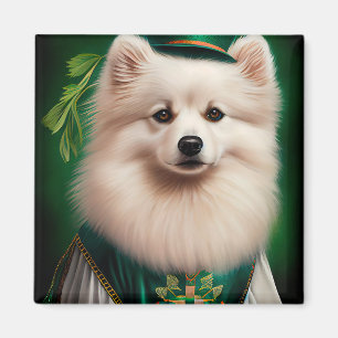 Imán American Eskimo dog in St. Patrick's Day Dress