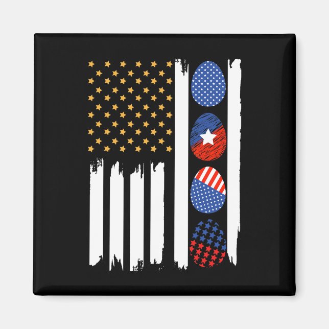 Imán American Flag Happy Easter Egg Hunting Patriotic  (Frente)