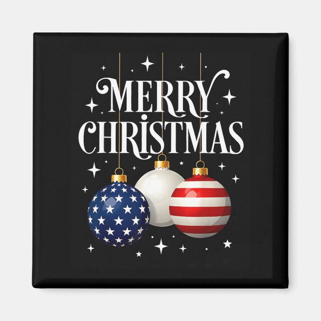Imán American Flag Merry Christmas Tree Baubles Us Patr (Frente)
