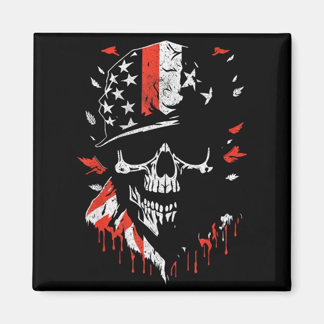 Imán American Flag Skull Soldier Patriotic Military Gra (Frente)