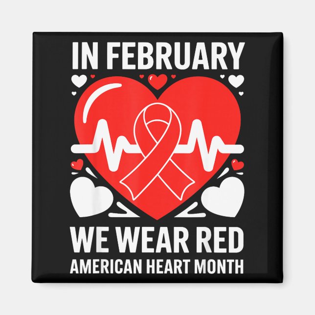 Imán American Heart Disease Awareness Month Ribbon Red  (Frente)
