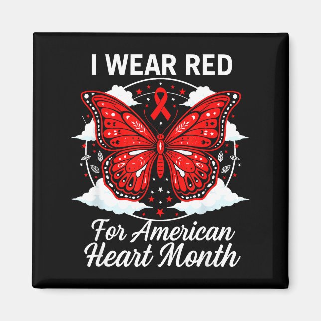 Imán American Heart Disease Awareness Month Ribbon Red  (Frente)