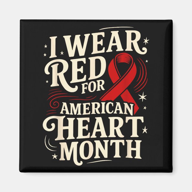 Imán American Heart Disease Awareness Month Ribbon Red  (Frente)