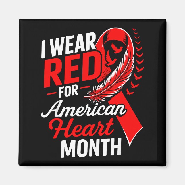 Imán American Heart Disease Awareness Month Ribbon Red  (Frente)