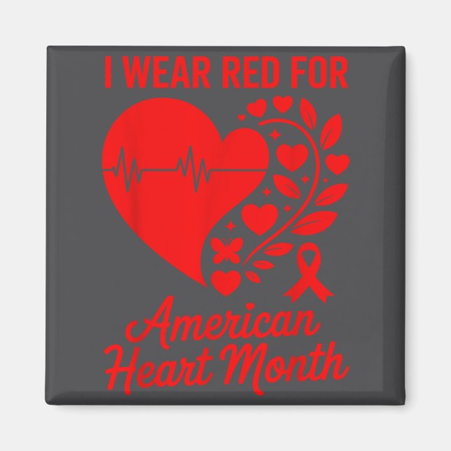 Imán American Heart Disease Awareness Month Ribbon Red  (Frente)
