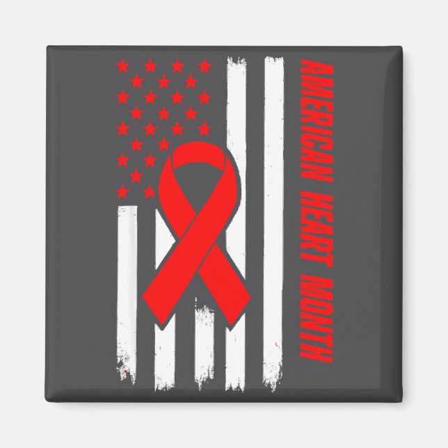 Imán American Heart Disease Awareness Month Ribbon Red  (Frente)