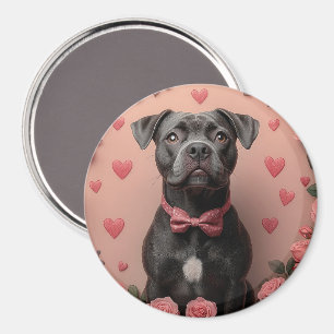 Imán American Staffordshire con Rosas -Día de San Valen