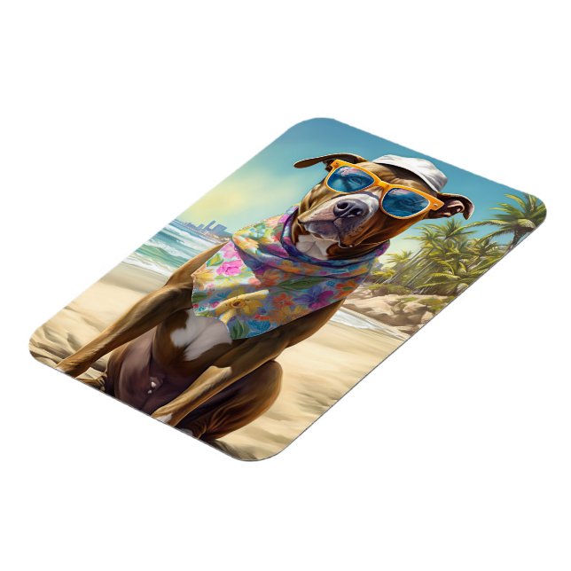 Imán American Staffordshire en la playa, regalo de vera (Lado Izquierdo)