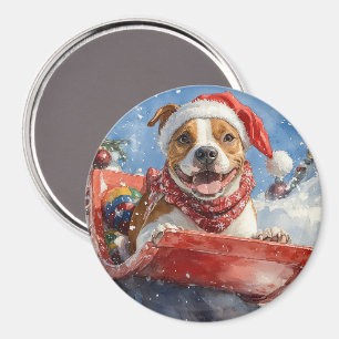 Imán American Staffordshire en Trineo de Navidad