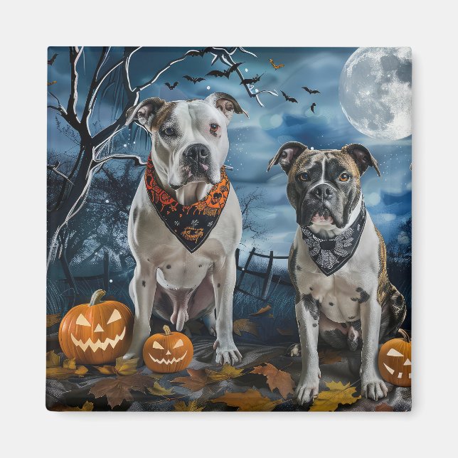 Imán American Staffordshire Halloween Spooky (Frente)