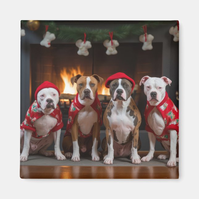 Imán American Staffordshire junto a la chimenea Navidad (Frente)