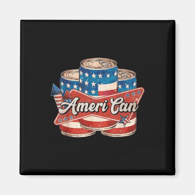 Imán Americano Ameri Can 4 De Julio Retro Cerveza Usa P (Frente)