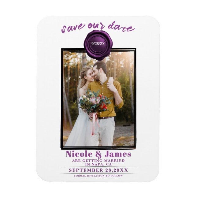 Imán Amethyst Wax Seal Photo Wedding Save the Date (Vertical)