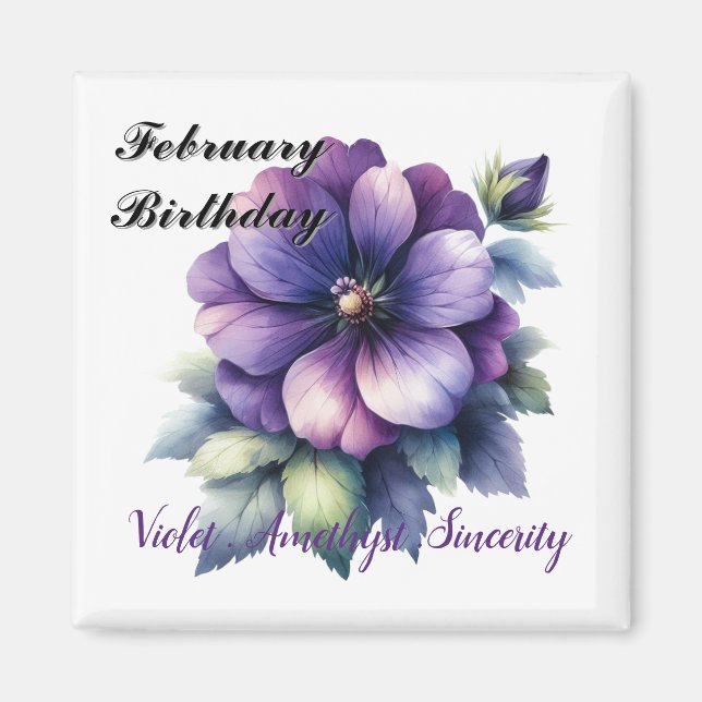 Imán Ametría y violetas de Birthstone de febrero (Frente)
