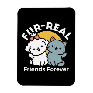 Imán Amigos De Verdad Para Siempre Dúo de gato y perr