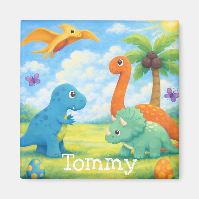 Imán Amigos Dinosaurios Coloridos Lindos para Niños (Frente)