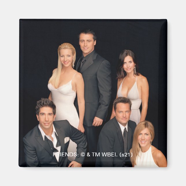 Imán AMIGOS™ | Grupo de ropa formal en blanco y negro (Frente)