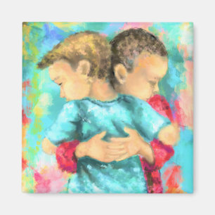Imán Amistad - Niños Abrazando - Paz Amor - Pintura