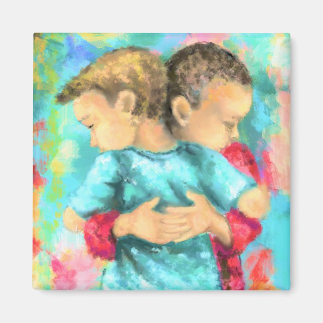 Imán Amistad - Niños Abrazando - Paz Amor - Pintura (Frente)