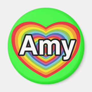 Imán Amo a Amy, corazón arcoiris