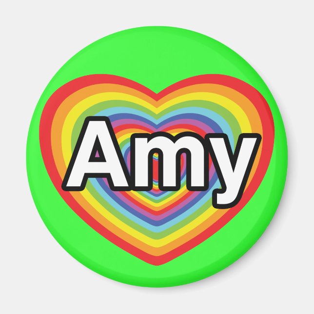 Imán Amo a Amy, corazón arcoiris (Frente)