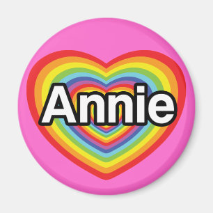 Imán Amo a Annie, corazón arcoiris
