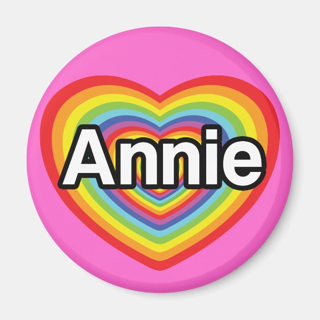 Imán Amo a Annie, corazón arcoiris (Frente)
