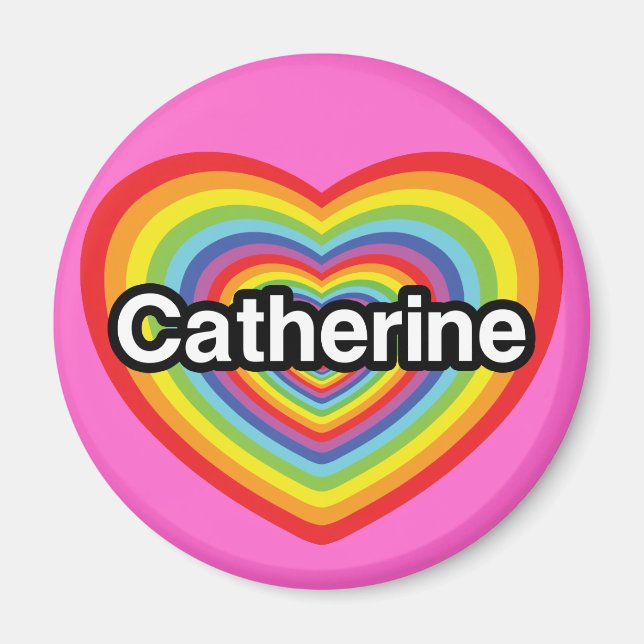 Imán Amo a Catherine: corazón arcoiris (Frente)