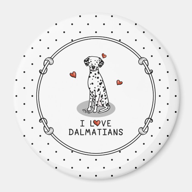 Imán Amo a los dálmatas (negro 1) Diversión del corazón (Frente)