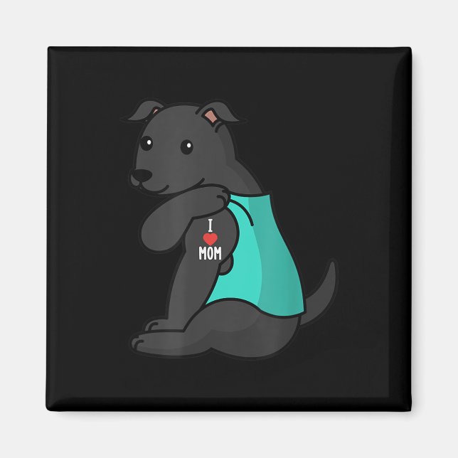 Imán Amo a mamá Tattoo, madre de perro negro (Frente)