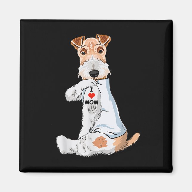 Imán Amo A Mamá Tattoo Wire Fox Terrier Mamá Perro Love (Frente)