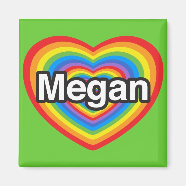 Imán Amo a Megan. Te amo Megan. Corazón (Frente)