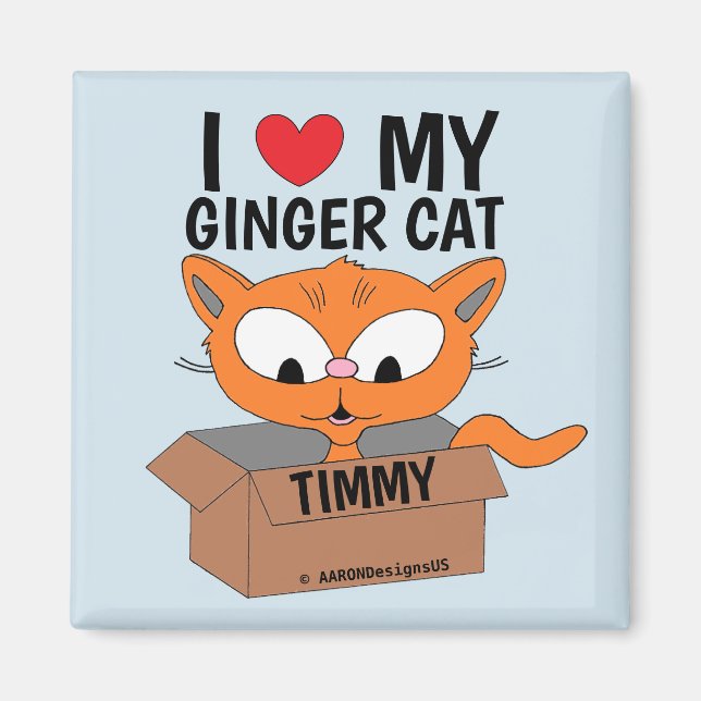 Imán "Amo a mi gato jengibre" personalizado (Frente)